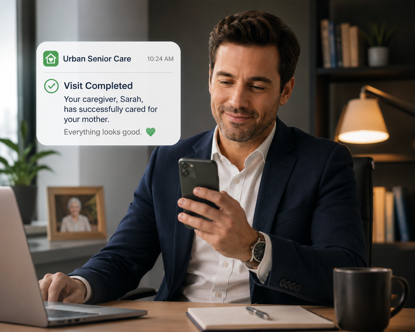 Pet owner receiving a visit update from Urban Pet Sitting